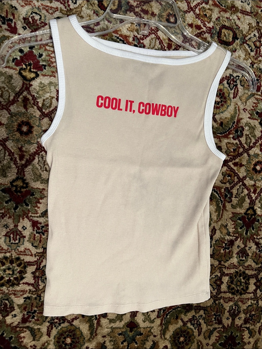 wild fable Beige Ribbed Tank Top with Red "COOL IT, COWBOY" Size XS